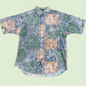 Vintage Nautica Patchwork Paisley Print Short Sleeve Button Up Shirt Size Medium